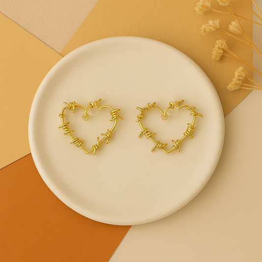 TOPO CORAZON  K. G BAÑADO EN ORO DE 24K | Aretes corazón para mujer | ÊRFOR Fashion